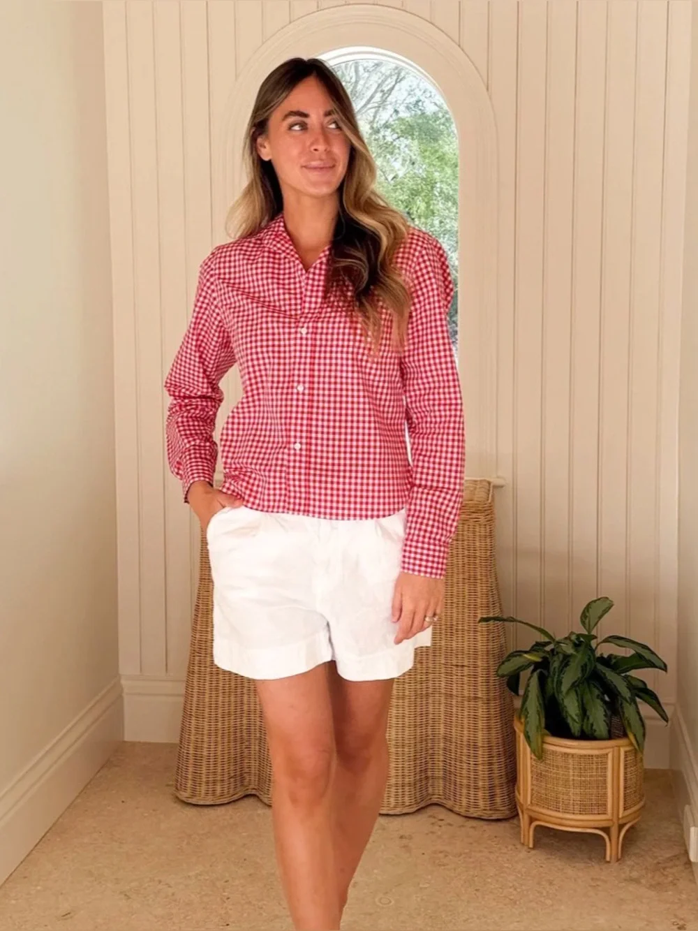FRANK & EILEEN Silvio Untuckable Button-Up Shirt Red Gingham—Like New!! Cool -XS